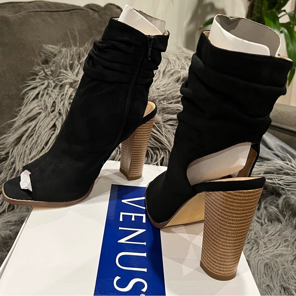 NEW VENUS Vegan Sexy Slouchy Peep Toe Open Back Boots
